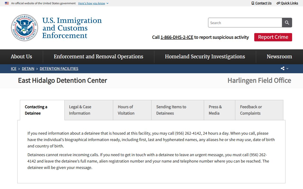 ICE East Hidalgo Detention Center facility page